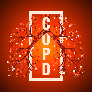 COPD awareness frame poster with lungs filled with air bubbles on red background.  Chronic obstructive pulmonary disease symbol. Medical template for clinics and centers. Vector illustration.