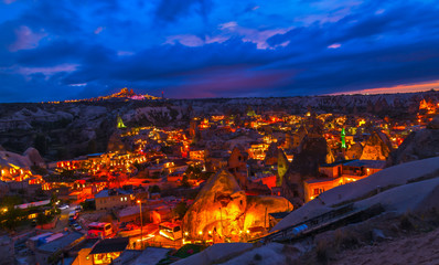 night Goreme, landscape Cappadocia, Anatolia, Turkey.