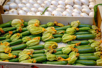 Vegetables on a spring market counter