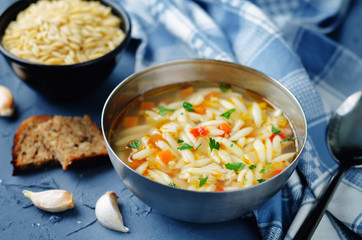 Turkey orzo vegetables soup