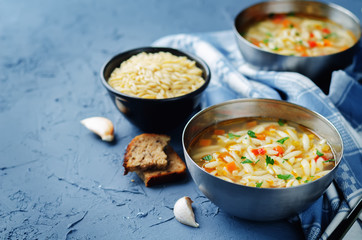 Turkey orzo vegetables soup