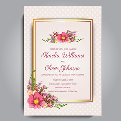 Greeting card with flowers, watercolor, can be used as invitation card for wedding, birthday and other holiday and summer background. Vector illustration. 