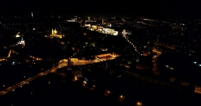 Beautiful Cityscape of Prague at night, Czech Republic, Aaerial view