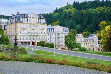 Goethe square - autumn in the great czech spa resort Marianske Lazne (Marienbad) - west part of...