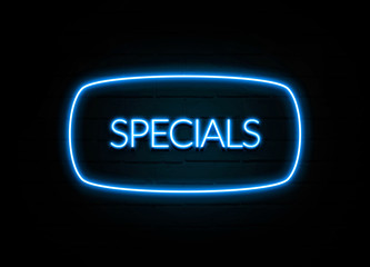 Specials  - colorful Neon Sign on brickwall