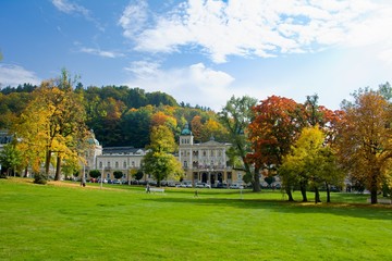 Fototapeta na wymiar Autumn in the great czech spa resort Marianske Lazne (Marienbad) - west part of Czech Republic (district Karlovy Vary)