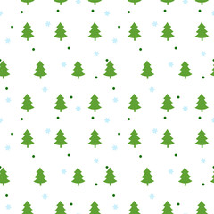 Christmas seamless pattern with christmas tree and snowflakes, vector background