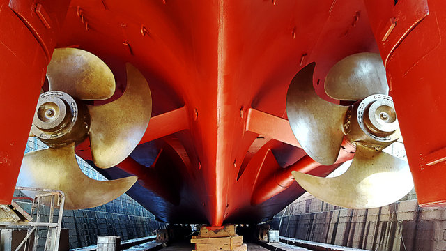 propeller and ship stern at dry dock