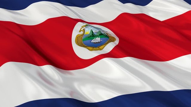 Costa Rica Flag Waving. Seamless loop.
