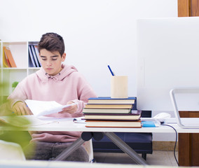 child studying at home or school desk