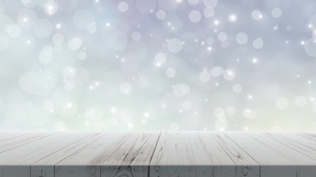 Light Empty wood texture tabletop on holiday gray bokeh abstract background. Seamless loop of elegant composition for you design.