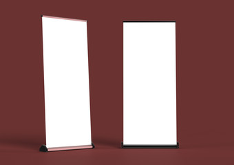 blank roll up banners  template. rendering isolated on color background mockup