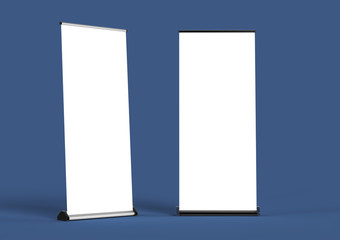 blank roll up banners  template. rendering isolated on color background mockup