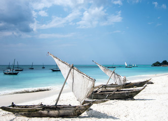 Traditional wooden sailing boats in Africa. Dhow.