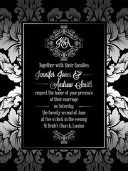 Vintage baroque style wedding invitation card template.
