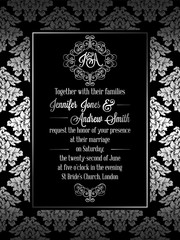 Vintage baroque style wedding invitation card template.