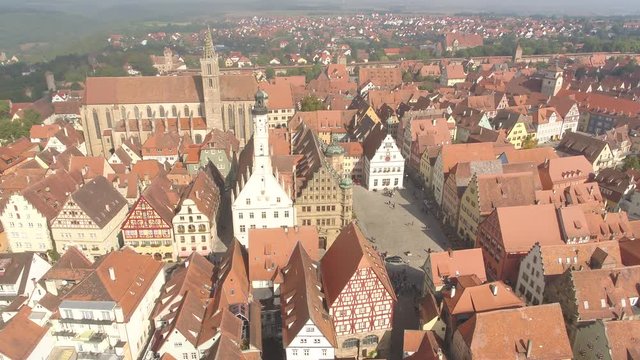 aerial of beautiful old village in Germany Bavaria rothenburg ob der tauber drone 4K