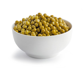 Bowl of green canned peas
