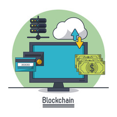 Blockchain and bitcoin icon vector illustration graphic design