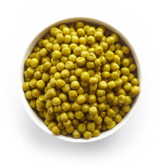 Bowl of green canned peas