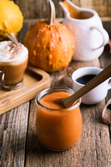 Pumpkin puree and ingredients for preparation pumpkin spice latte