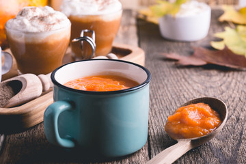 Pumpkin soup and  pumpkin spice latte