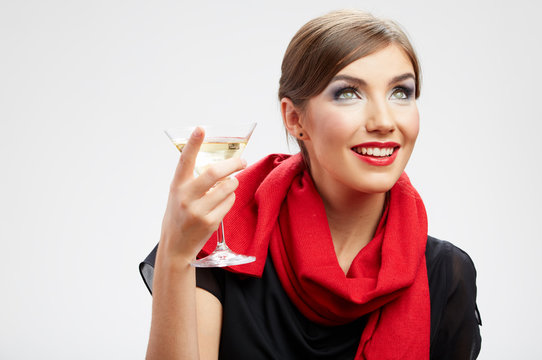 Portrait of beautiful woman with cocktail glass.
