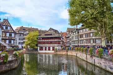 Fototapeta na wymiar Beautiful downtown of Strasbourg / Housing and river in city of Strasbourg in Alsace France