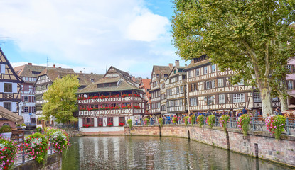 Beautiful downtown of Strasbourg / Housing and river in city of Strasbourg in Alsace France