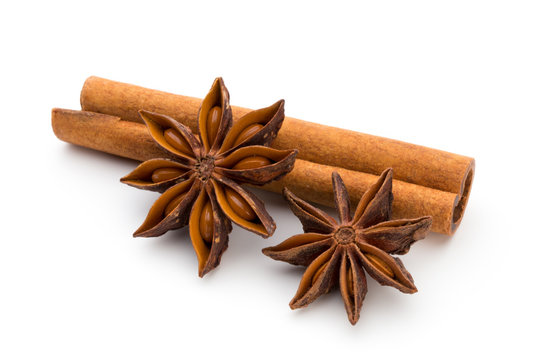 Cloves, Anise And Cinnamon Isolated On White Background.