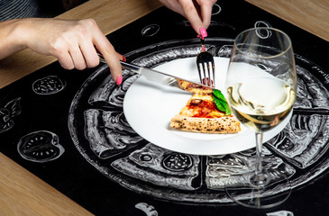 hands with Hot pizza