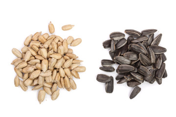 peeled and unpeeled seeds isolated on white background. Top view