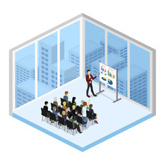 Isometric 3D vector illustration concept meeting at a business conference