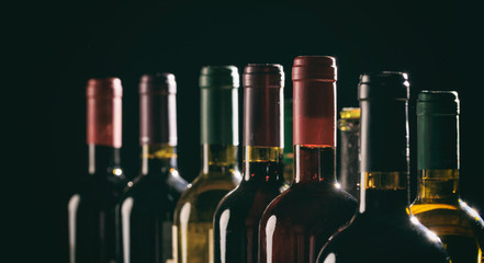 Wine bottles on black background
