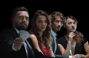 celebrating victory in poker with champagne.