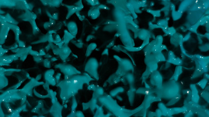 Dark teal paint splatter background, macro texture