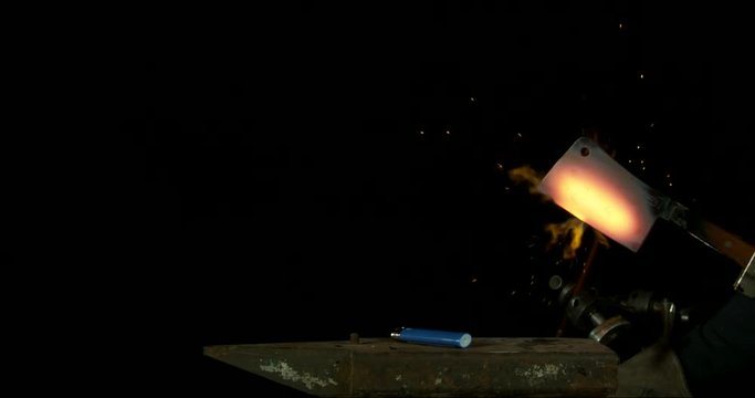 Sparking Meat Cleaver Hovers Above Lighter