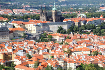 Fototapeta na wymiar Panorama of Prague, tilt shift effect