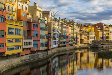 Colorful houses on the banks of the Onyar river in Girona