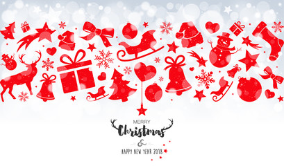 Christmas card with decorations on bokeh