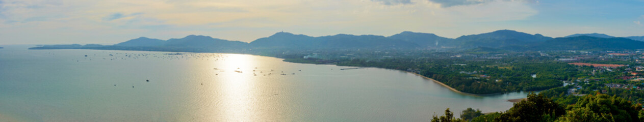 Beautiful Phuket view from Khao-Khad Views Tower, enjoy the 360-degree view such as Chalong bay, Panwa cape, Sire island, Bon island, tiny and large islands around Phuket including Phuket city