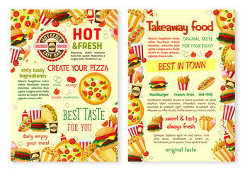 Fast food pizza burger takeaway vector menu poster