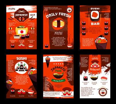 Vector menu for Japanese food sushi bar restaurant