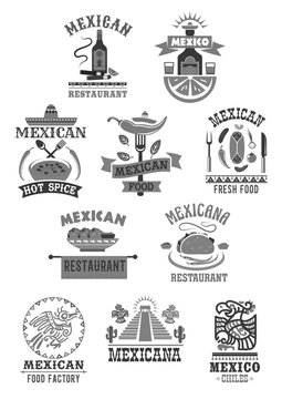 Mexican food cuisine restaurant vector icons set
