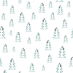 Seamless watercolor forest pattern. Green trees on white background. Abstract watercolor illustration. Can be used for pattern fills, wallpapers,texture of fabric, surface textures.