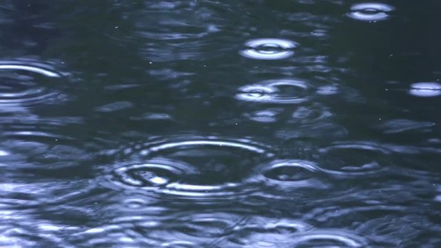 Background of dark rain Drops. Raindrops fall and leave circles on the water. The rainy season is a great time for sadness and dreams. 
