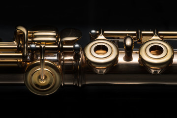 Obraz premium Details of a golden flute black background