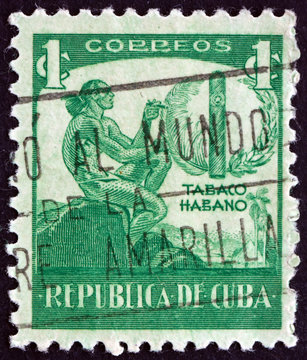 Postage stamp Cuba 1956 Ciboney Indian and cigar