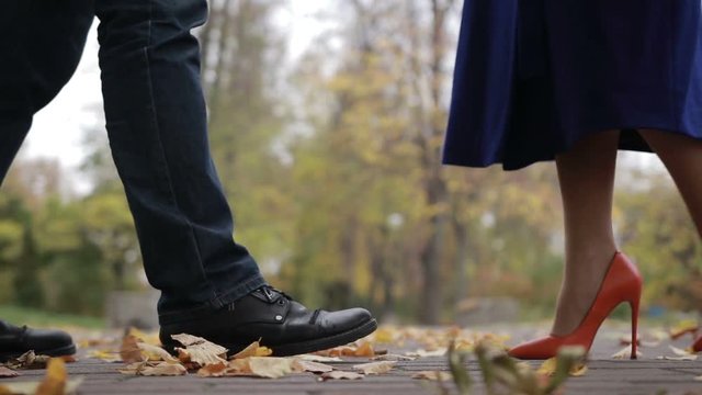 Couple in love on romantic date in autumn park