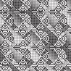 Seamless geometric pattern. Geometric simple print. Vector repeating texture. Linear background. Retro motif graphic texture. 80s style background with concentric circles and lines overlapping.